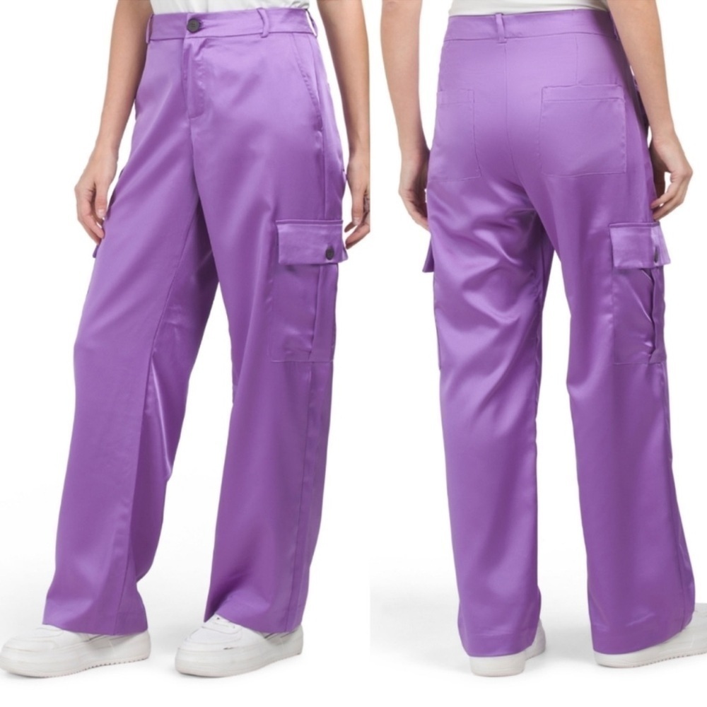 NWT ZARA Satin Cargo Lightweight Trousers in Purple 💜 Size XS